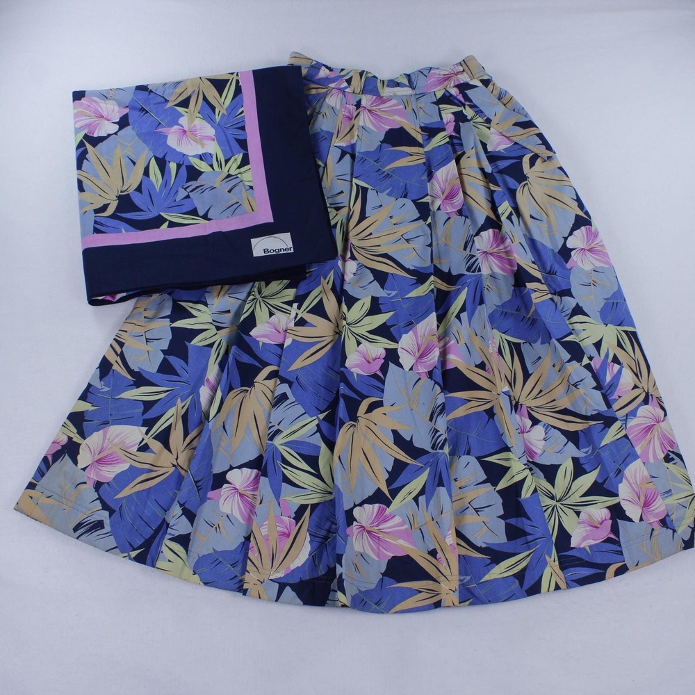 VTG Bogner 2-Piece Set Cotton Midi Skirt & Matching Oversized Square Scarf